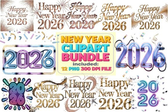 2026 New Year Clipart Bundle for Sublimation