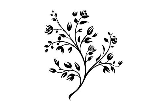 Blooming Floral Branch Silhouette for Designers