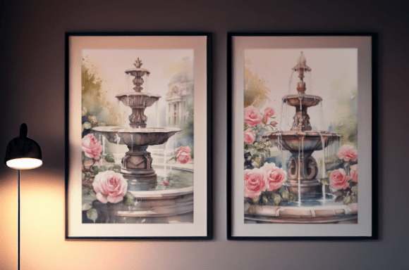 Bringing Serenity to Life with Romantic Garden Fountains Watercolor Art
