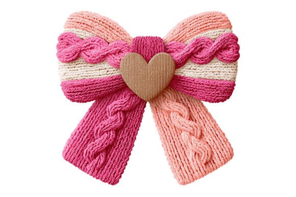Cozy Knitted Heart Bow PNG for Creative Projects