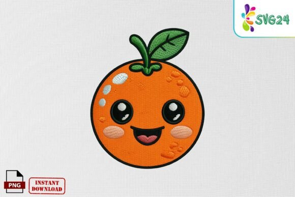 Cute Orange Fruit Face Embroidery PNG for Crafts