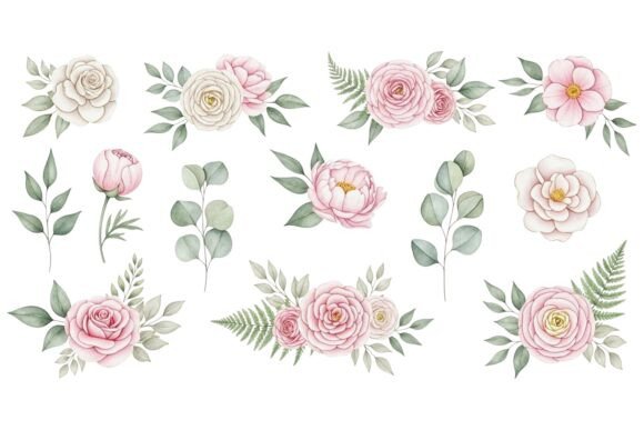 Elegant Romantic Watercolor Flower Bundle for Designers