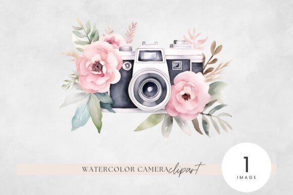 Elevate Your Brand with Floral Camera Watercolor Clipart PNG