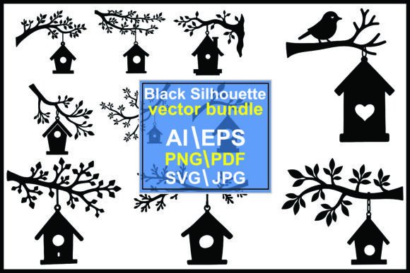Elevate Your Designs with a Versatile Bird House Silhouette Vector Bundle