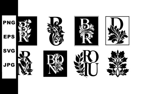 Elevate Your Designs with Floral Alphabet Letters R, B, O, N, and U