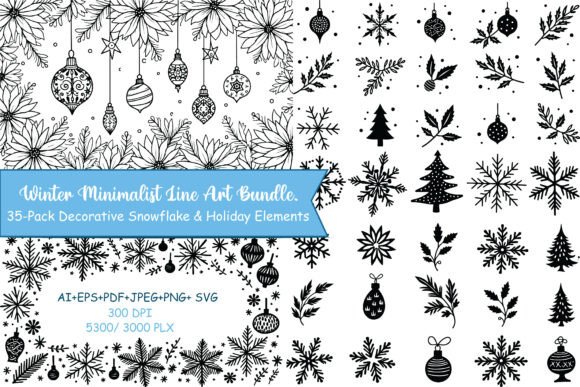 Elevate Your Winter Projects with a Minimalist Line Art Set