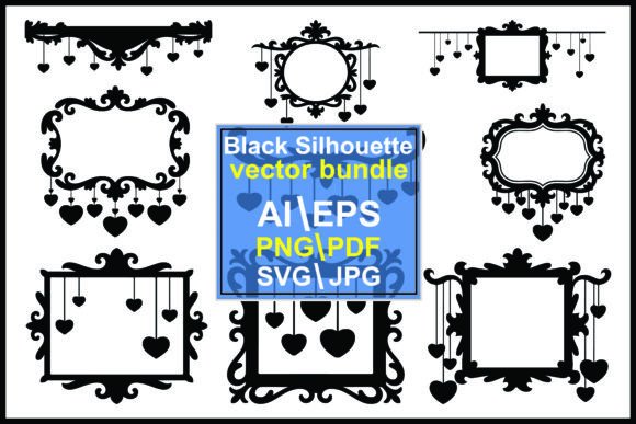 Elevating Romantic Designs with Black Ornate Frames and Hanging Hearts