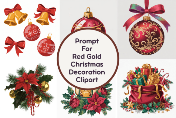 Elevating Your Holiday Designs with Red Gold Christmas Decoration Clipart