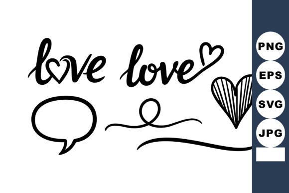 Hand-Drawn Love Text with Hearts and Dec for Design