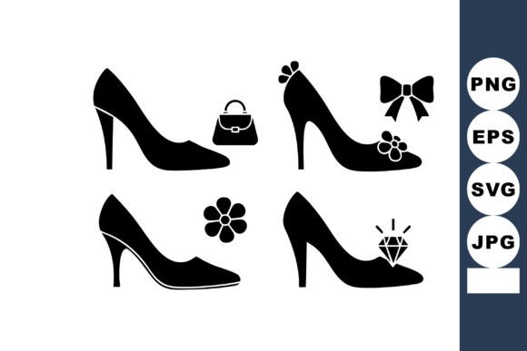 High Heel Shoes Vector Icons with Floral Details