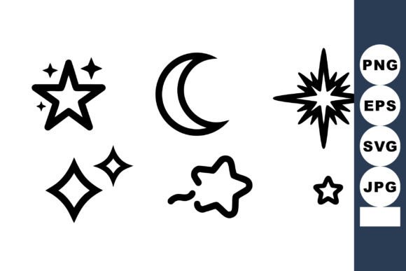 Integrating Of Simple Black Outline Stars and Cresc into Professional Design Workflows