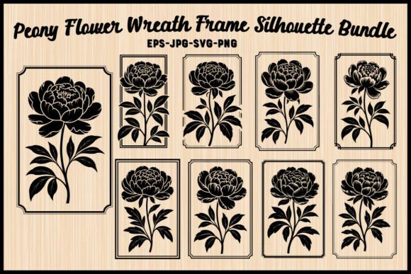 Peony Flower Silhouette with Frame Set