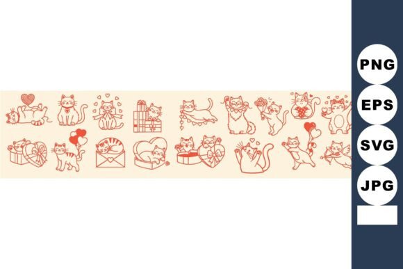 Playful Cats Valentine Line Art for Creative Projects