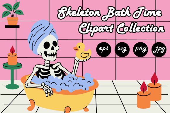 Relaxing Skeletons Bath Clipart: Quirky & Cute