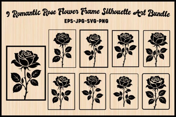 Romantic Rose Flower Frame Silhouette Guide