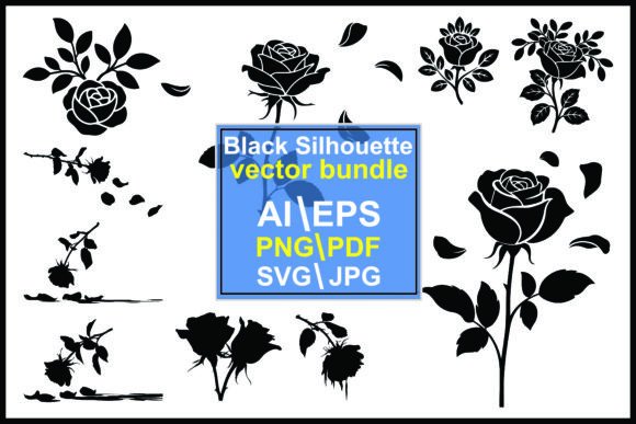 Rose Silhouette Flower Bundle: Elegant Black Vector Art