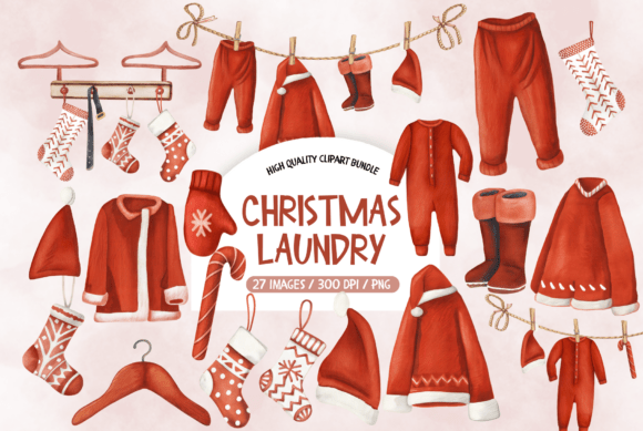 Santa Laundry Christmas Clipart Set for Holiday Designs