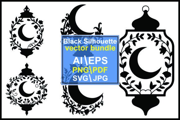 Silhouette Crescent Moon Floral Patterns for Design