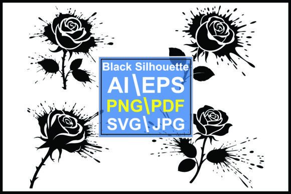 Silhouette Roses with Ink Splatters: Bold Design Ideas