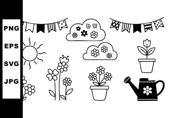 Strategic Visual Planning with Hand-drawn Spring Flowers Sun Watering C