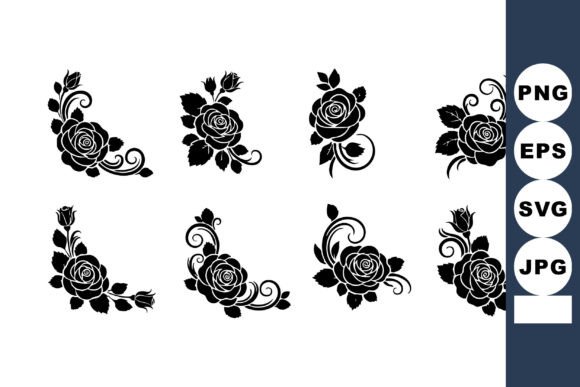 Timeless Elegance: Integrating Black Floral Rose Corner Vectors into Modern Design