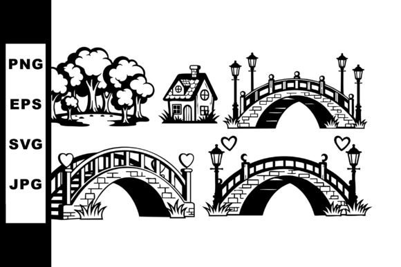 Unlocking Charm: Real-World Uses for the Black and White Vector Set of Trees, Houses, and Bridges