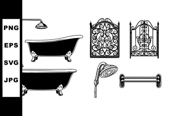 Vintage Bathroom Bathtub Showerhead Hand: Classic Vector Assets